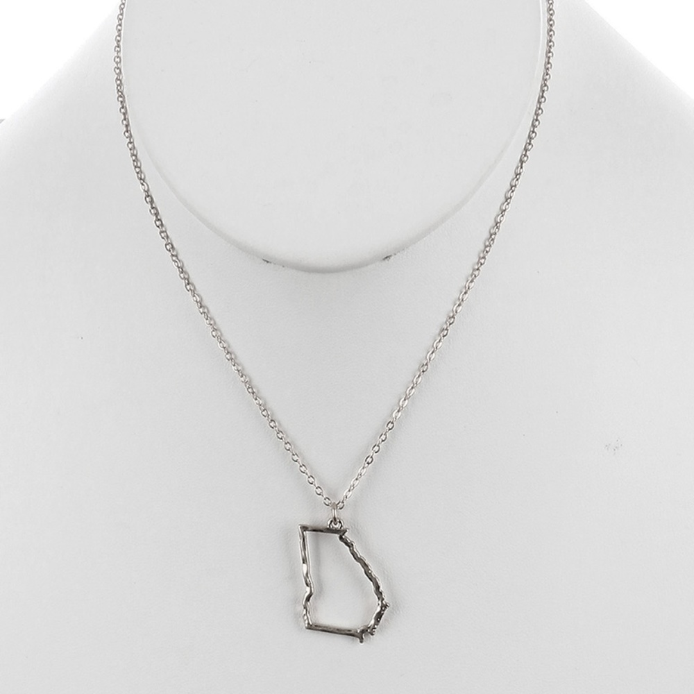 State of Georgia Necklace, Silver Tone